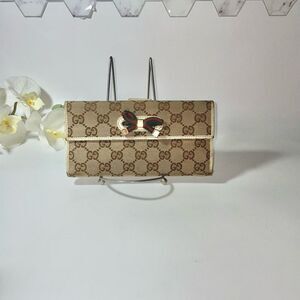 Gucci GG Logo Canvas Leather Trim Continental Wallet